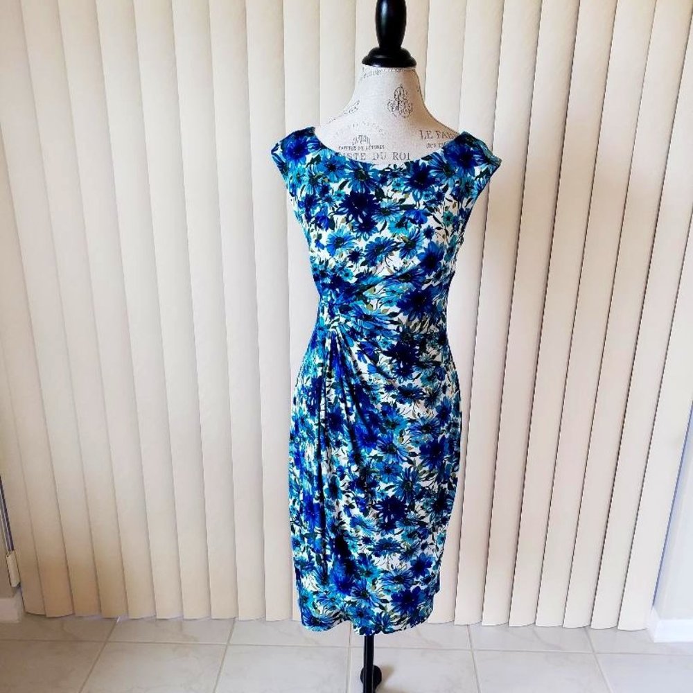 Connected Apparel Blue Floral Dress, Size 8, Perfect Condition